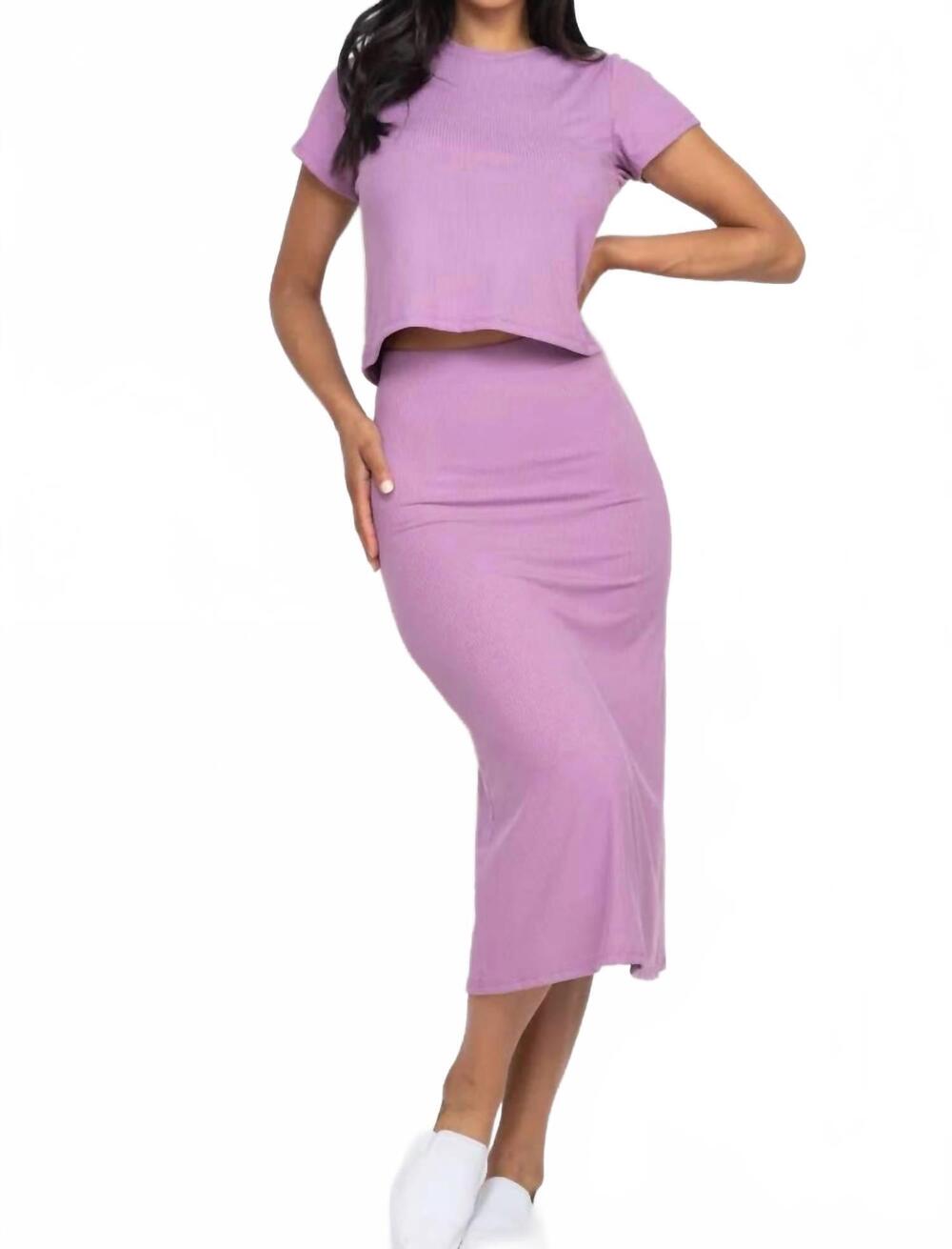 NEW CAPELLA ribbed solid top and midi skirt set in orchid